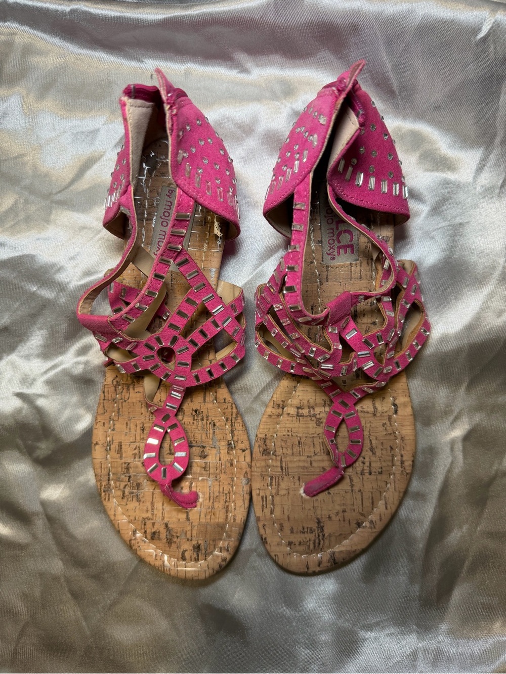 Y2K Dolce By Mojo Most Pink Rhinestone Gladiator Sandals Size 8 1/2